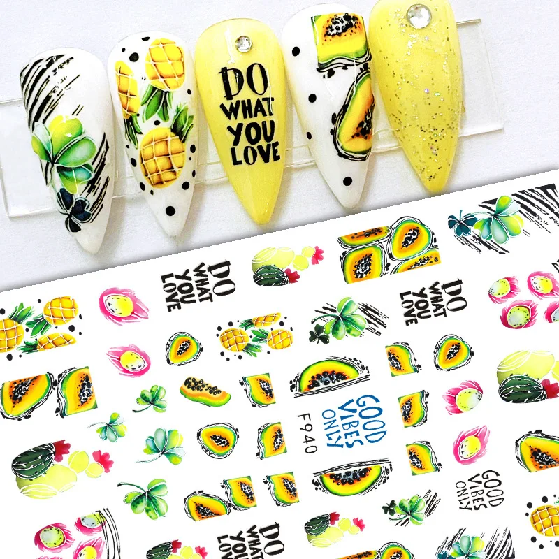 1PCS Summer New Nail Stickers Colorful Flowers Leaves Stickers Nail Art Decoration Clover Sunflower 3D Sticker Nail Art Supplies