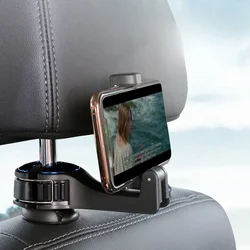 Multi-functional 2 In 1 Car Hook Hidden Multifunctional Rear Headrest Hook Car Rear Phone Holder Lock Type Mobile Phone Holder