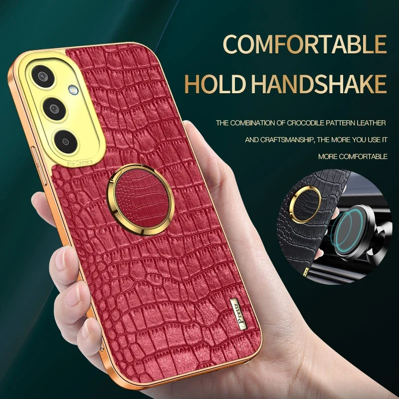 For Samsung Galaxy M35 M32 M33 M34 M23 5G Phone Case Magnetic Ring Holder Crocodile PU Leather Silicone Soft Back Cover Cases