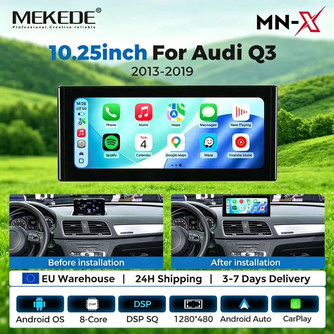 Autoradio MEKEDE Polish Store 10,25 pouces pour Audi Q3 2012 2013 2014 2015 2016 2017 2018, CarPlay sans fil, Android Auto, navigation GPS, lecteur multimédia, autoradio IPS, écran tactile, lecteur vidéo, unité princip