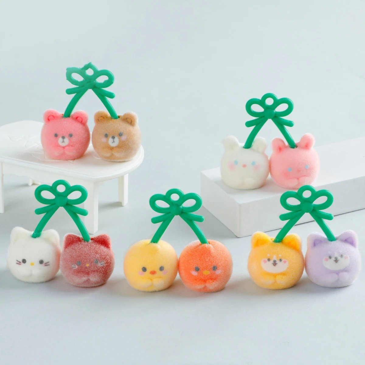 

10pcs Resin Flocked Cartoon 3D Cherry Charms Pendant for DIY Creative Jewelry Accessories Car Interior Ornaments Keychains