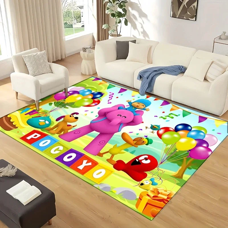 3D Fun P-Pocoyo Elly Pato Cartoon Style Living Room Decoration Soft Carpet Kids Play Anti-slip Floor Mat Washable Lounge Rug