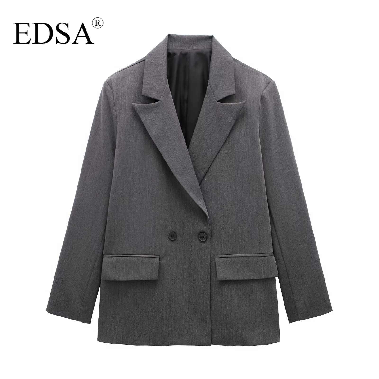 EDSA Women Formal Blazer Long Sleeve Two Buttons Double Breasted Office Lady Suit Jacket Female Loose Coat Y2K Tops