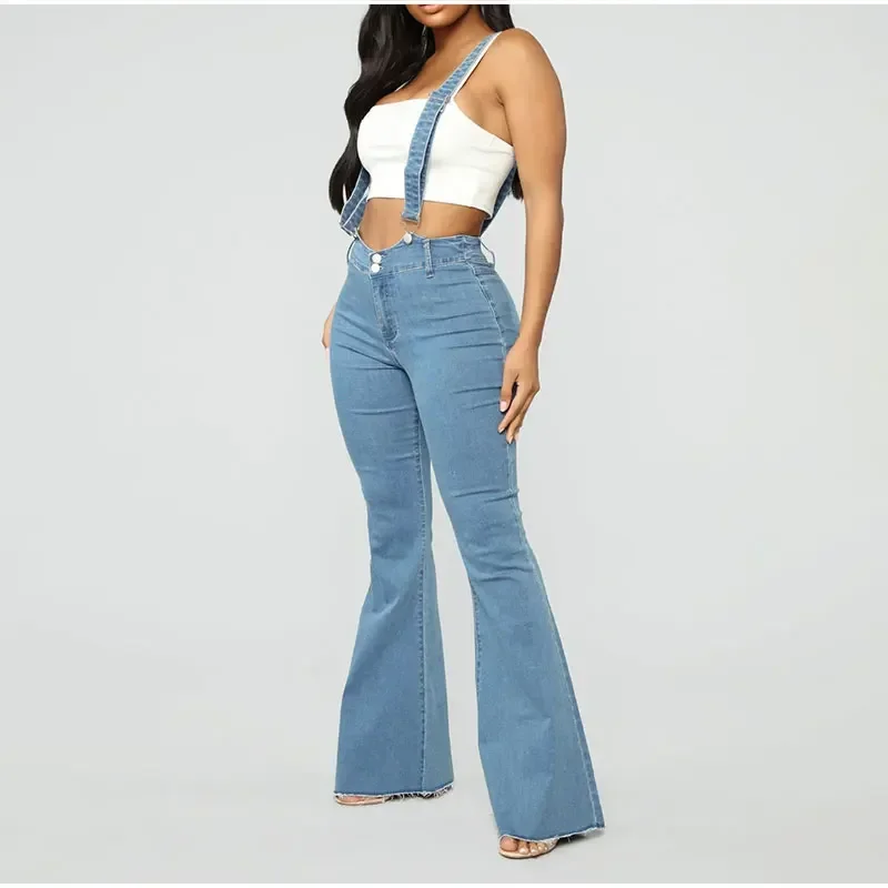 Kinsaga Plus Size Jarretel Flare Jeans Jumpsuits Wijde Pijpen Denim Overalls Vintage Streetwear Bib Broek Een Stuk Bandage Outfits