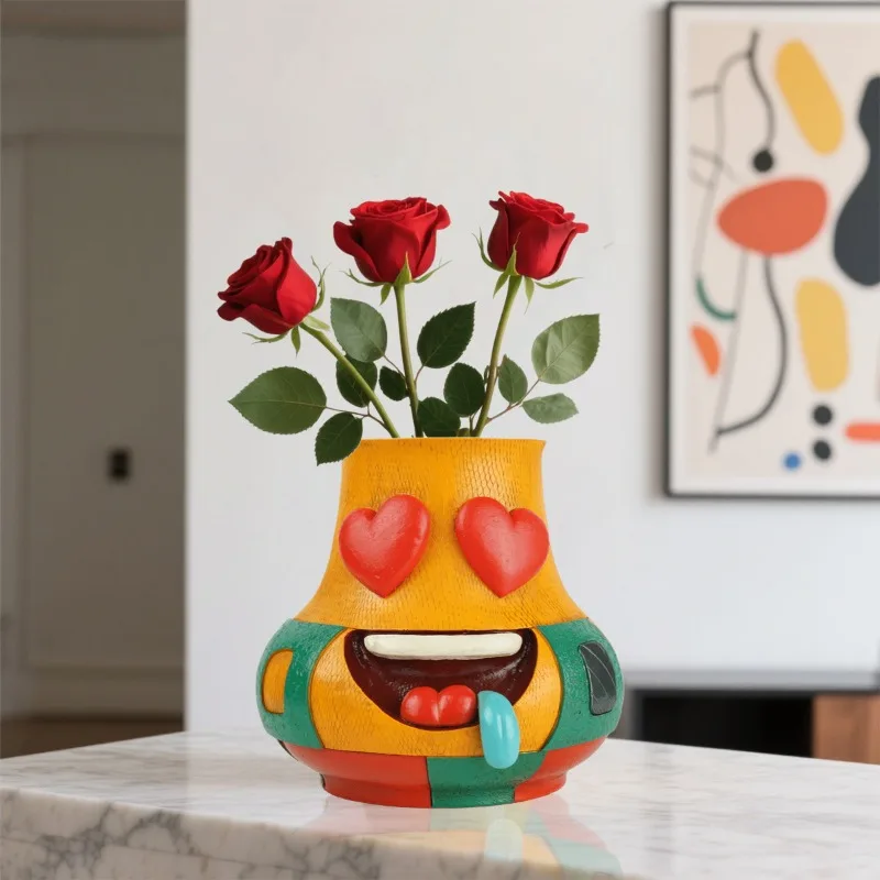 

Креативные вазы из смолы в стиле Instagram с эмодзи, забавные и милые настольные украшения, цветочные композиции