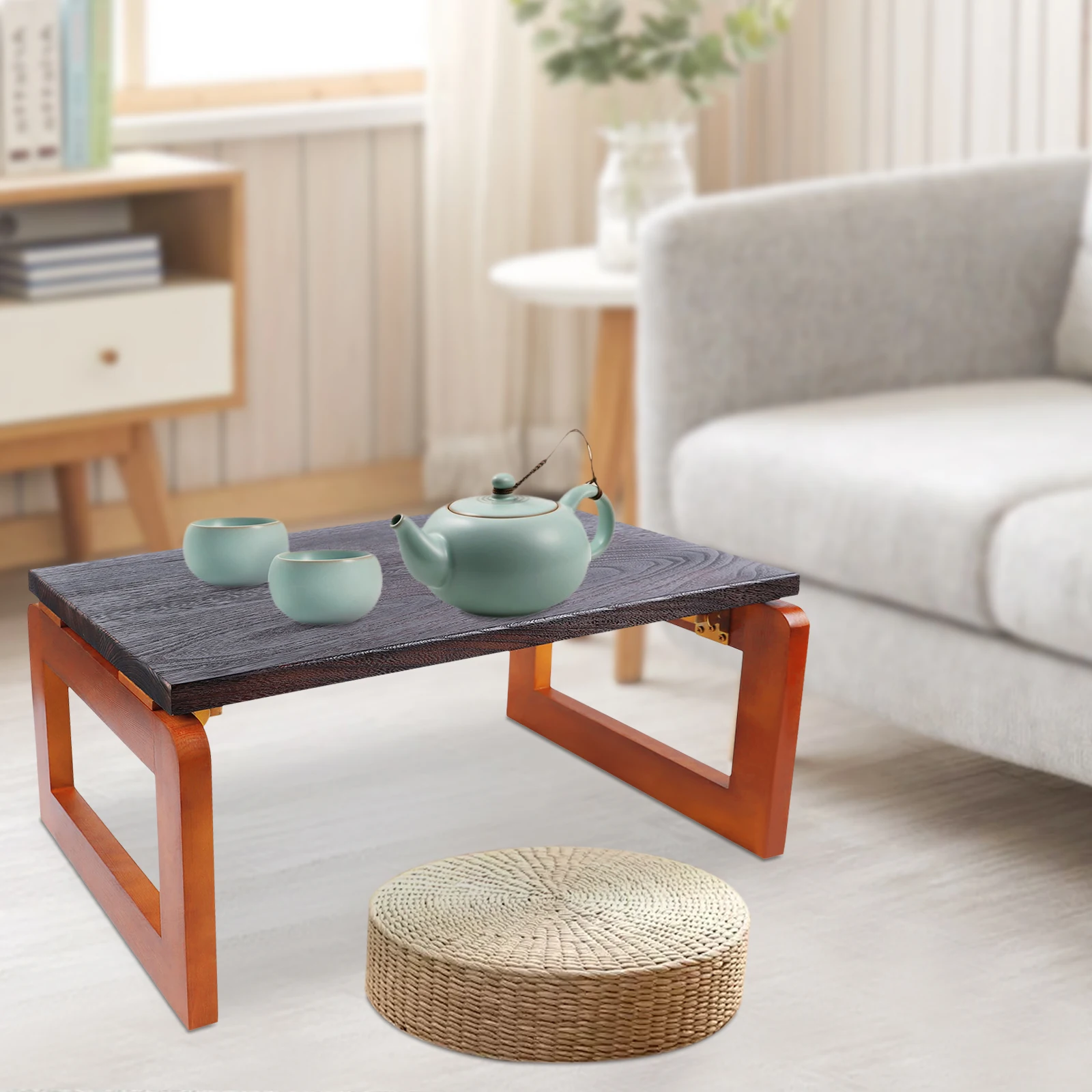 Flodable Wooden Coffee Table Laptop Low Tea Table Tea Folding Picnic Table Brown Asian Style wood Table 60*40*30cm