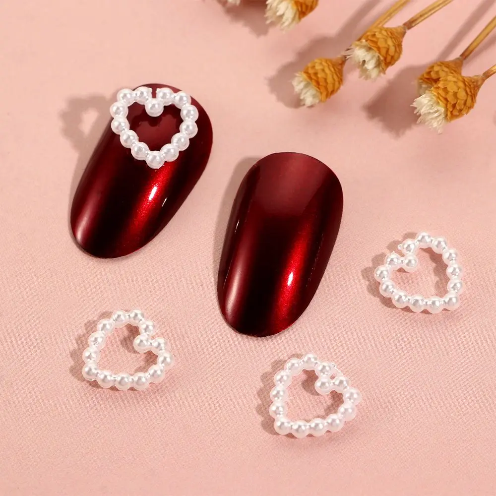 20pcs White Charm Pearl  3D Nail Art Decorations Heart-shaped  Design Jewelry Fashion Manicure Accessories