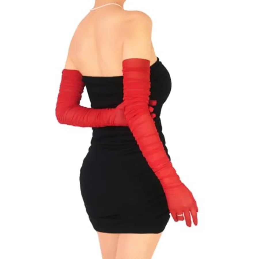 Women's Sexy Sheer Gloves Mesh Tulle Super Long Gloves Opera Christmas Costume Party Dance Glove