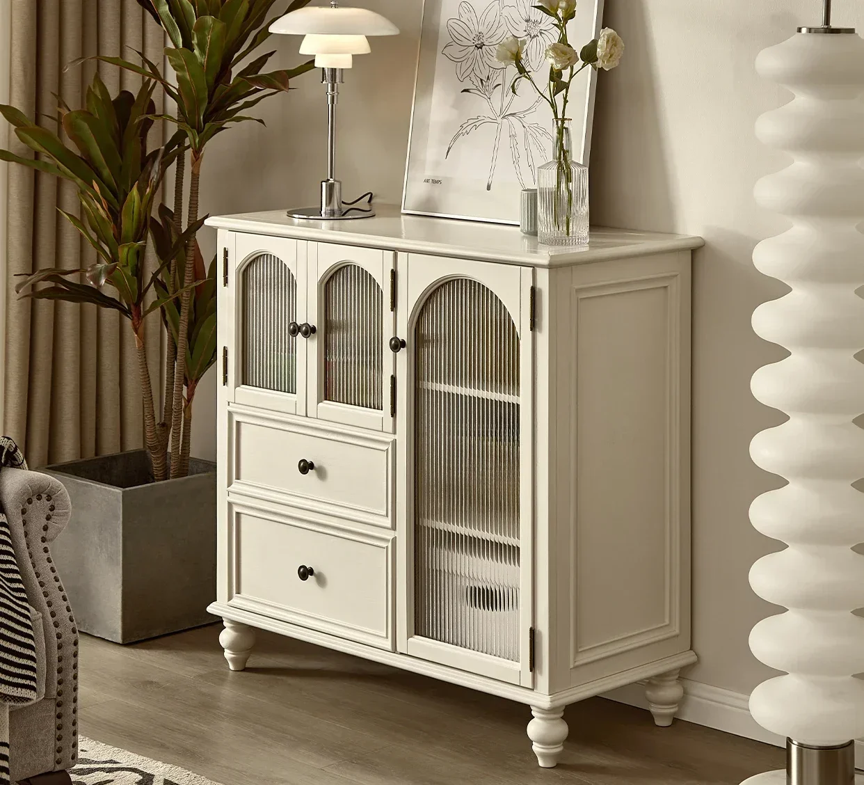 American-Style Solid Wood Dining Edge Tea Cabinet Multi-Functional Simple Storage Cabinet Light Luxury Cream Style