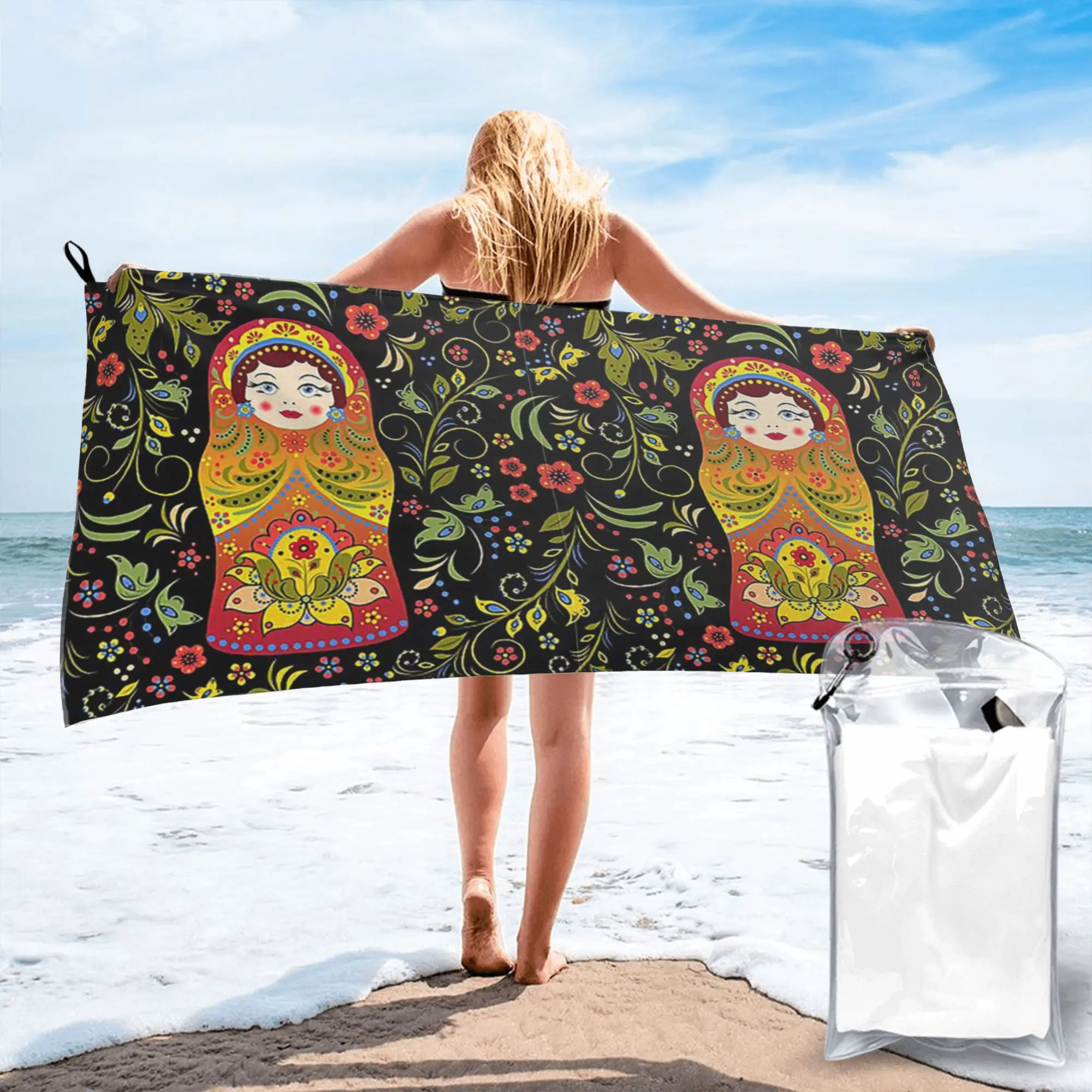 Russian Doll Matryoshka Beach Towel Soft Microfiber Quick Dry Absorbent Quick Towels For Pool
