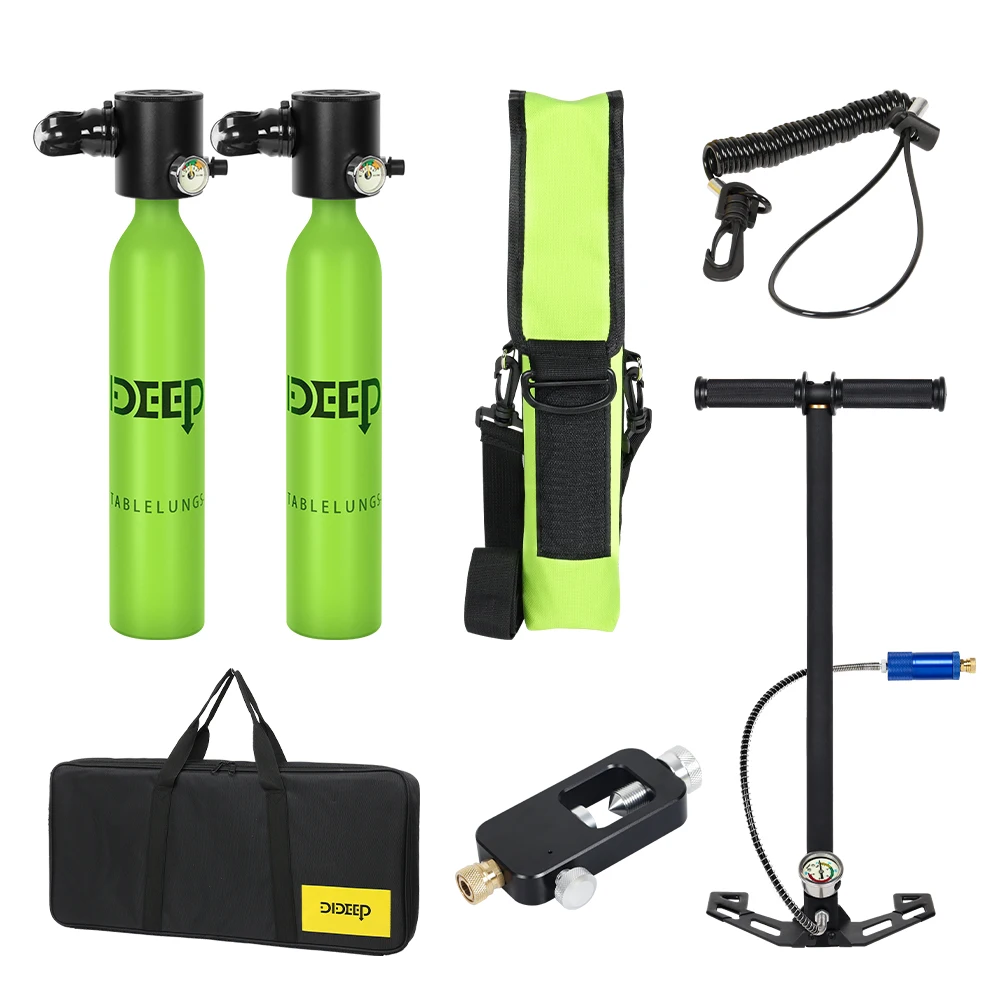 DIDEEP Portable Black Aluminum 0.5L+0.5L Scuba Diving Ait Tank Kit