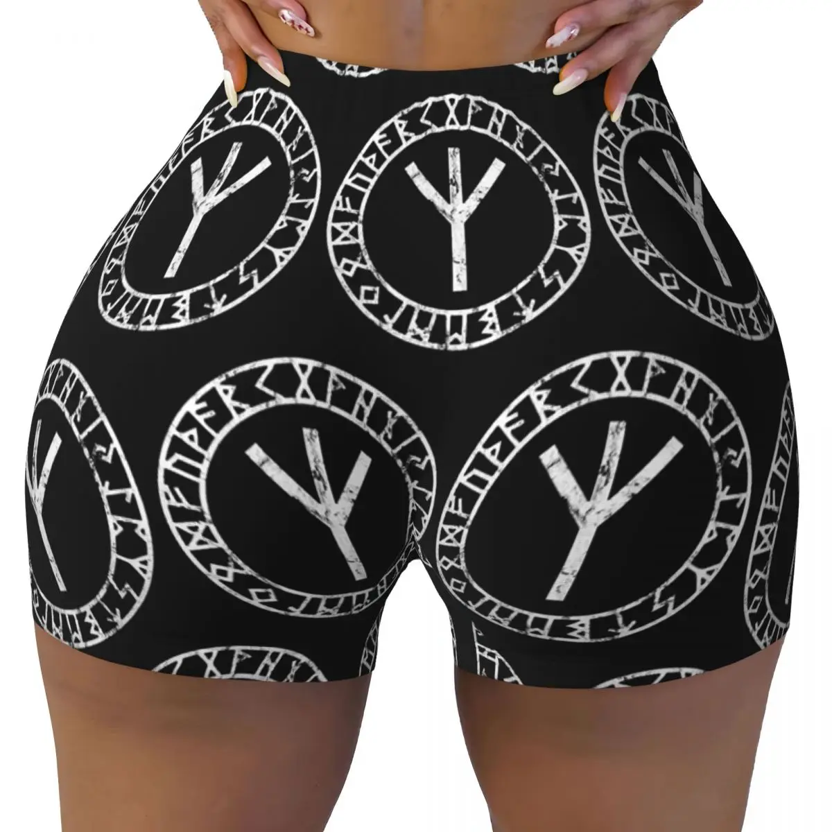 Custom Algiz Runes Amulet Norse Odin Thor Viking Paganism Women Gym Workout Running Shorts Athletic Volleyball Biker Yoga Shorts