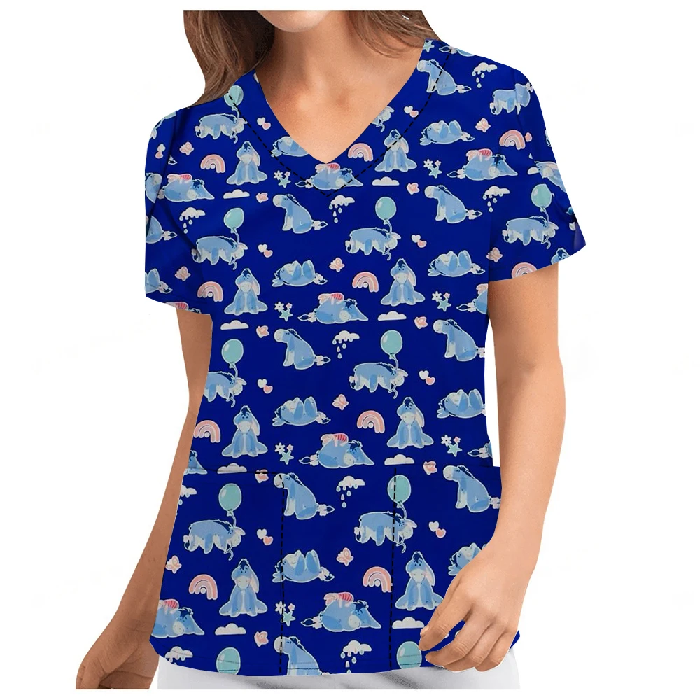 Tandheelkundige Oogheelkunde Werk Uniform Disney Serie Zeemeermin Winnie De Pooh Bedrukte Zomer Korte Mouw Tops Voor Mannen En Vrouwen