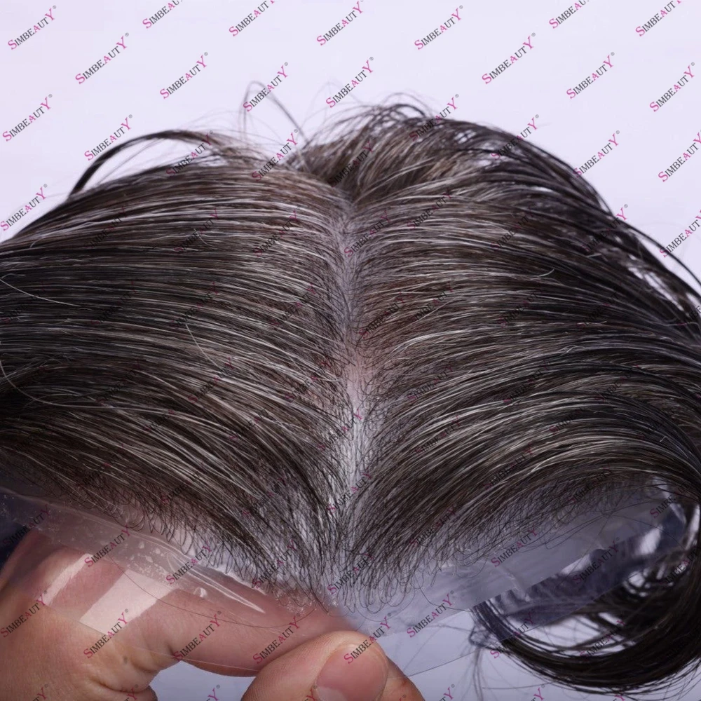 80% Density Natural Hair 1B10 210# Hair Replacement System Light Weight 0.02mm Super Thin Skin Undetected NaturalHairline Toupee