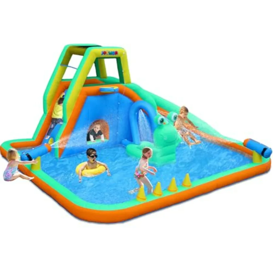 Frog Inflatable Water Slide for 8-in-1 Backyard Water Park, PVC material, green and yellow, durable easy setup