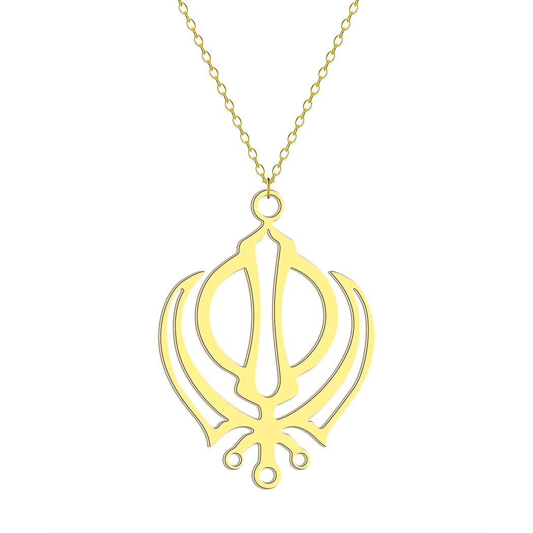 Stainless Steel Hollow Out Khanda Gold Plated Pendant Necklace For Women