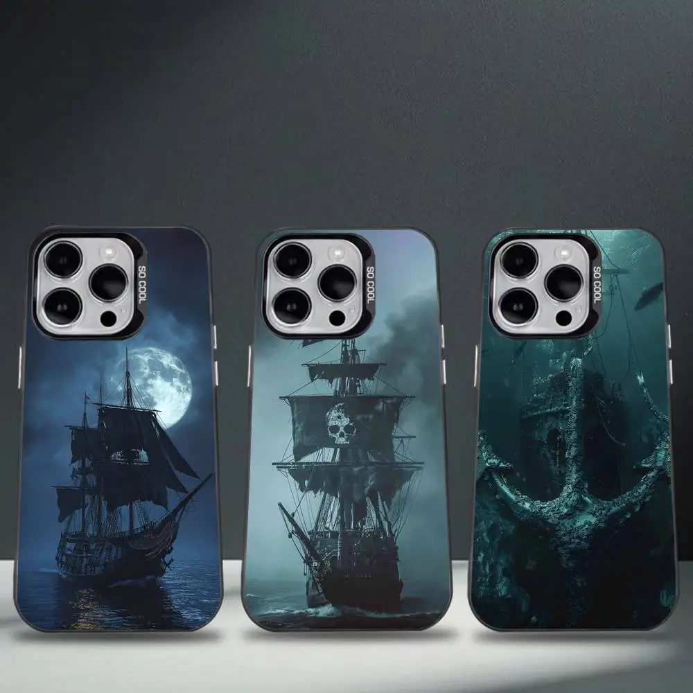

Pirate Ship Phone Case For iPhone 16,15,14,13,12,11,8,7,Pro,Max,Plus,Mini,XS,SE Anti Fall Black Matte Hard