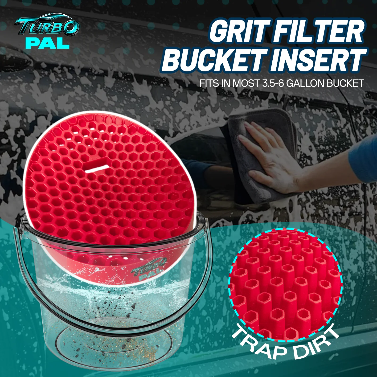

TURBOPAL Сверхмощный зернистовой фильтр, вставка ведра для мойки автомобиля, ловушки для грязи, предотвращающие царапины на краске, подходит для ведер емкостью 3,5–6 галлонов