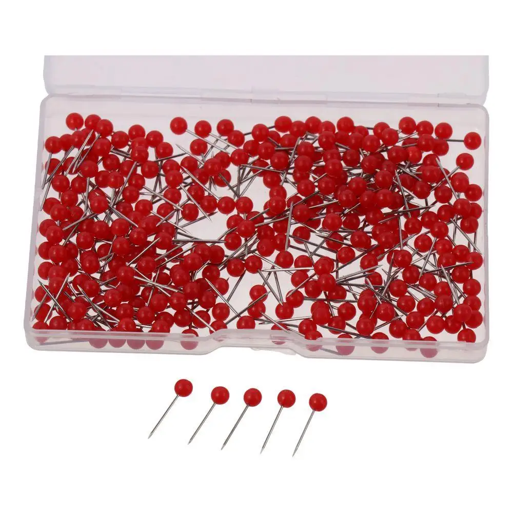 300 pieces/box Plastic Map Tacks Push Pins Red Portable Round Head Pin Durable Lightweight