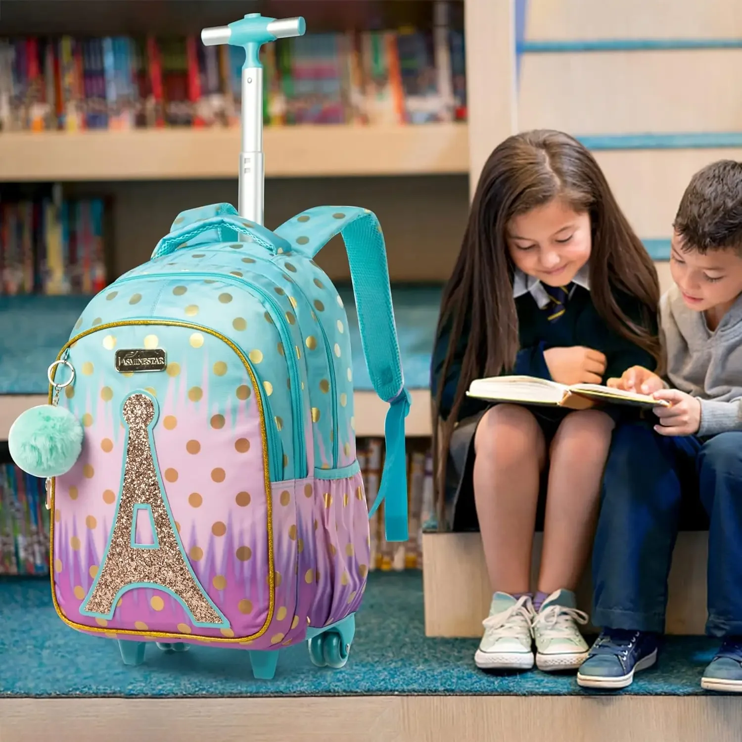 Zaino per bambini con ruote borsa da scuola con ruote per bambini borsa per adolescenti zaino in tela per ragazze Trolley da viaggio borse per libri