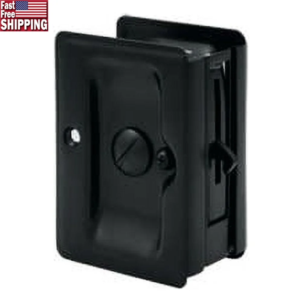 

Heavy Duty Adjustable Pocket Lock Sliding Doors 3-1/4 x 2-1/4 Inch Privacy Lock Durable Black Finish Ideal Thick Doors