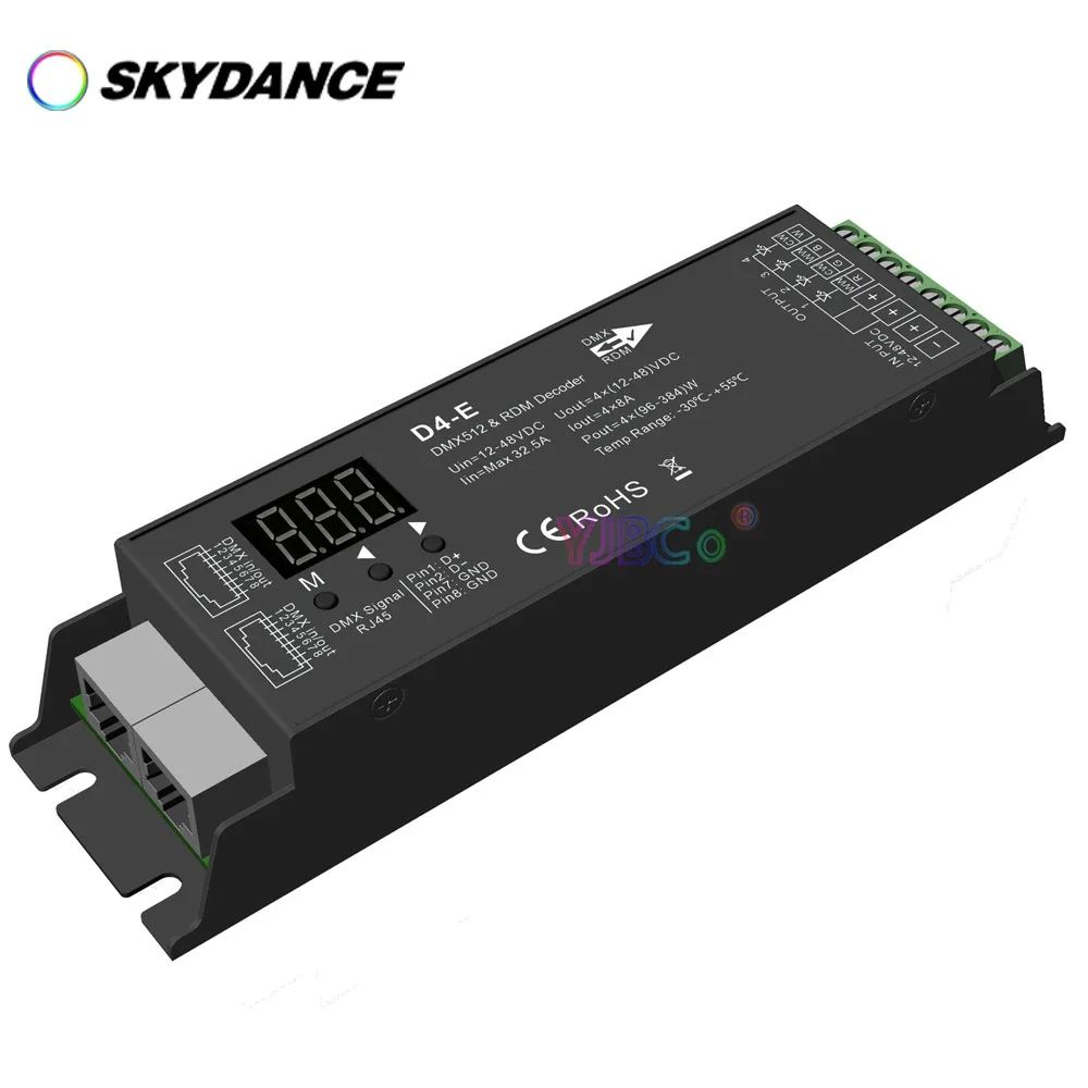 Imagem -02 - Skydance-decodificador de Luz de Tira Led D4-e D4-p Canais cv Dmx512 12v48v 24v 32.5a 4ch Rdm Rj-45 Dmx Controlador de Sinal para Rgbw