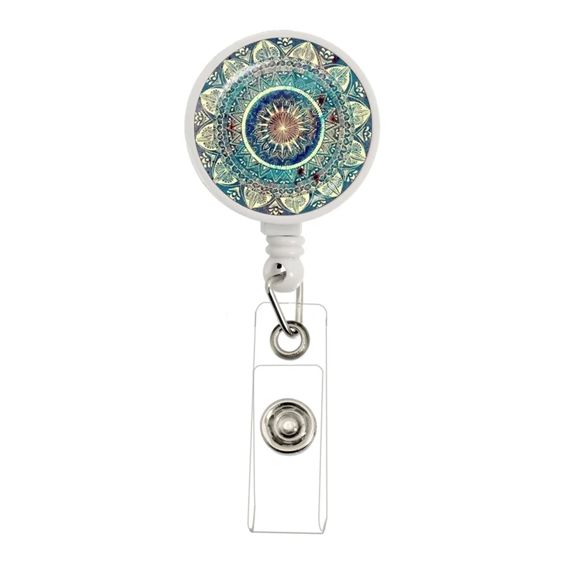 2022 Trendy Mandala Flower Retractable Doctor Nurse Badge Reel Fashion ID Badge Holder With 360 Rotating Alligator Clip