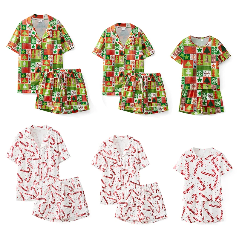 Matching Family Christmas Pajamas Short Sleeve Tops and Shorts Set for Family Couples Adult Kids Sleepwear