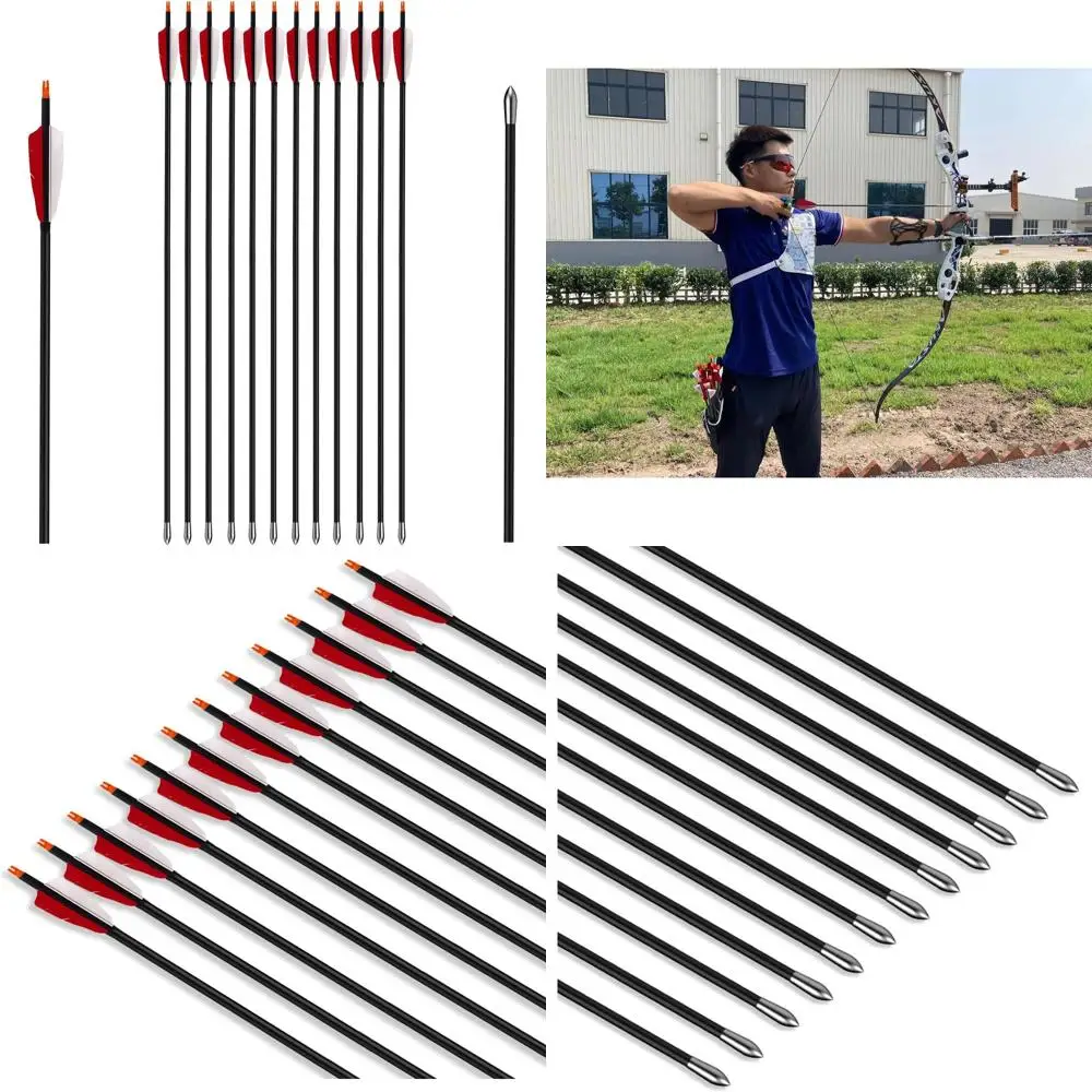 

30" Carbon Hunting Arrows Archery Target Practice Arrows with 4" Turkey Feathers Spine 500 for Recurve Bow and Compound Bow(Pack