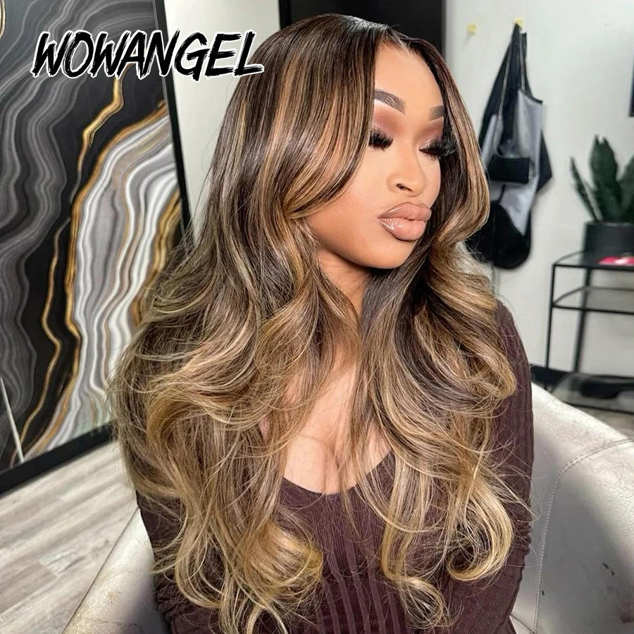 WOWANGEL Honigblonde Balayage Highlight Perücke Body Wave Echthaarperücken 5x5 HD Lace Glueless Perücken Vorbehandeltes brasilianisches Haar – Detail 4