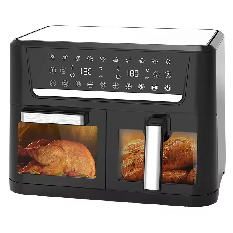 

Large family 8 liter up and down heating touch screen double pot deep fryer oven air fryer with double basket