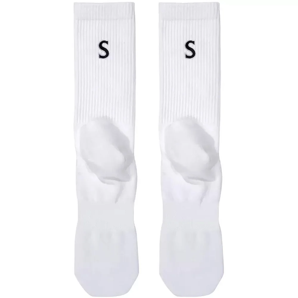 Men's Tall Four Season Thin Embroidered Black and White SM Letter Hand-sewn Head Breathable Sports Cotton Socks