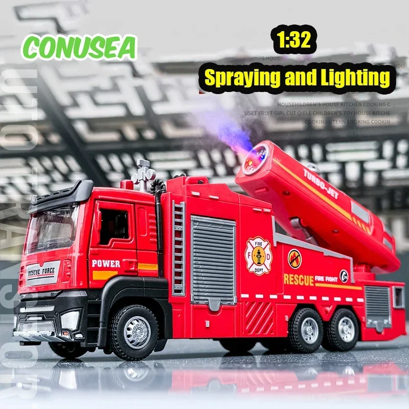 1/32 Spray Fire Engineering Alloy FireTruck Toy Die-Cast Metal Models Rescue Vehicle Pull-Back Car Models Children Toys for boys