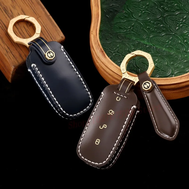 

Высококачественный индивидуальный чехол для ключей ручной работы из натуральной кожи, защитный чехол, сумка-брелок для DENZA D9 N7 DM-i/EV, автомобильный аксессуар