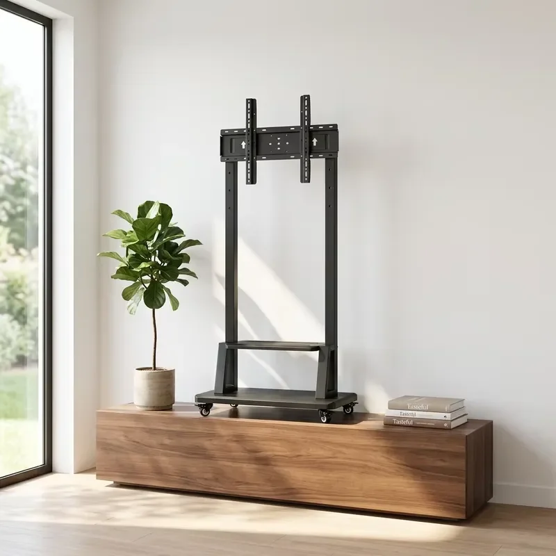 Heavy Duty Metal TV Stand Mobile Cart with Wheels Vertical Rotating Floor Mount Bracket for 32 to 70 Inch Screen Living Room
