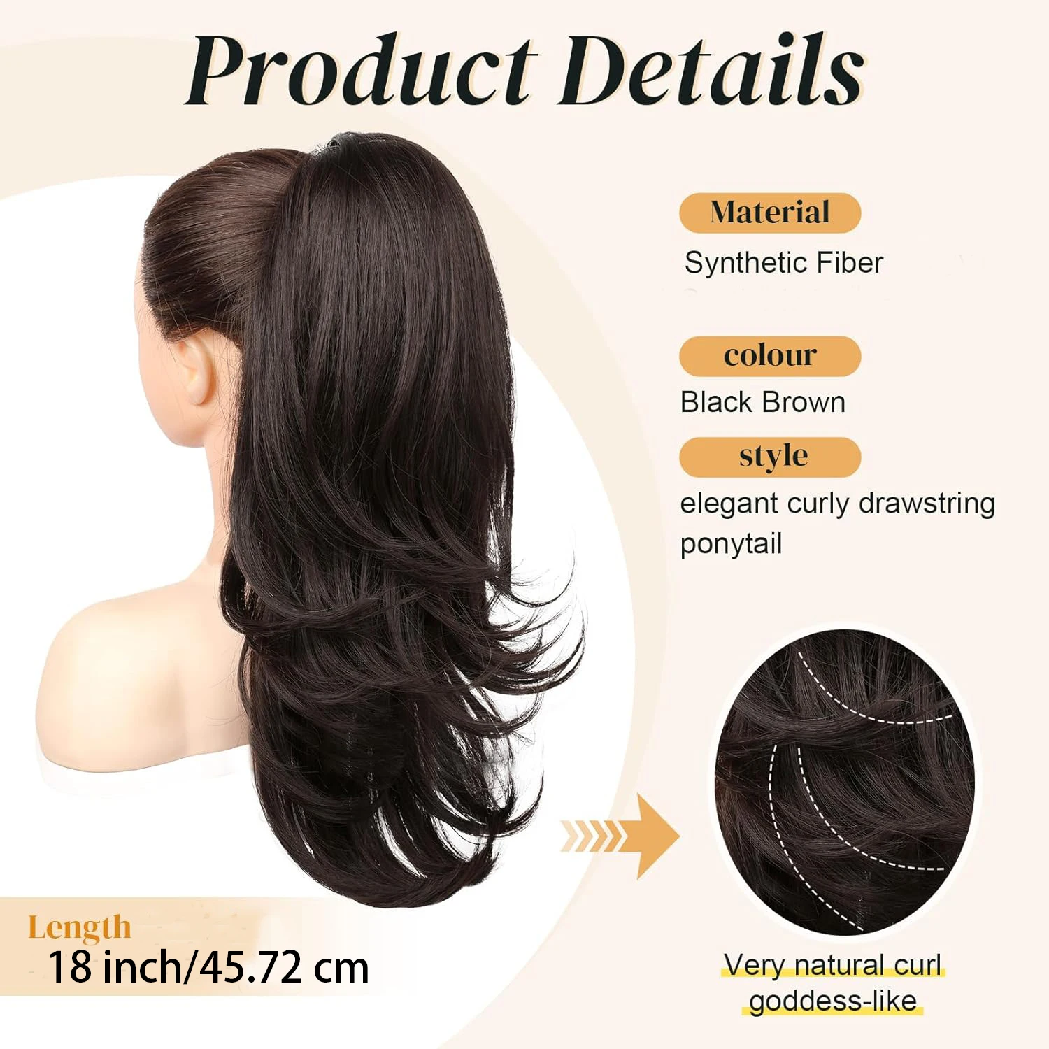 Ponytail Extension for Women, 18 Inch Drawstring Ponytail Hair Extension for Women, Soft Natural Looking Synthetic Pony Tails