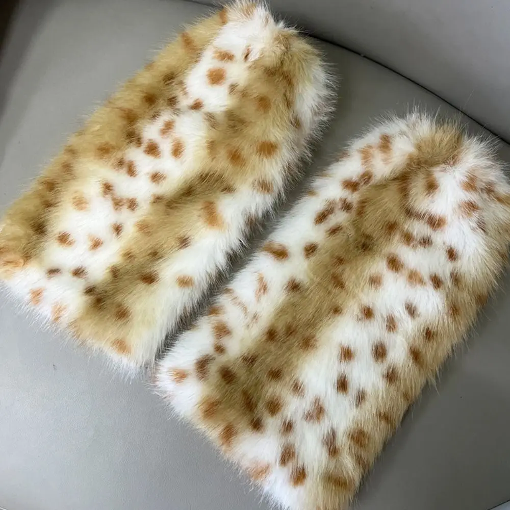 Fashion Leopard Winter Leg Warmers Y2k Kawaii Plush Leg Coverings Foot Cover Lolita JK Furry Leg Warmers Streetwear