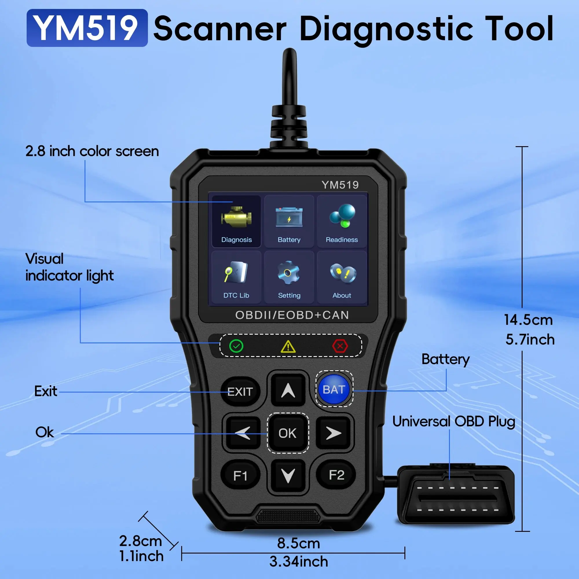 YM519 OBD2 Scanner Car Diagnostic Tool Read/Erase Fault Codes Check Engine Light Live Data OBDII EOBD CAN Automotive Scanner