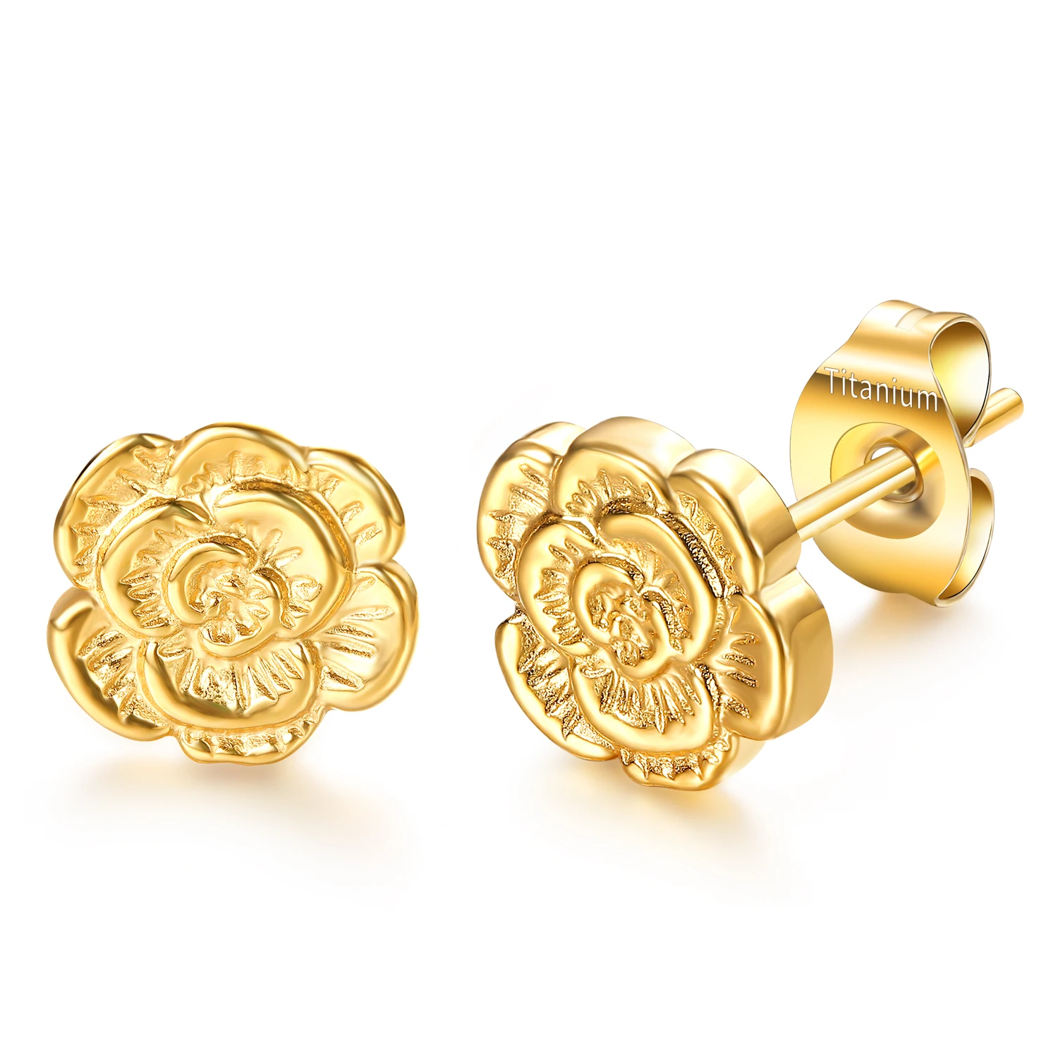 G23 Titanium Rose Flower Stud Earrings Post Pierced Cartilage Lobe Earring Studs with Nickel Free Back for Women Girls
