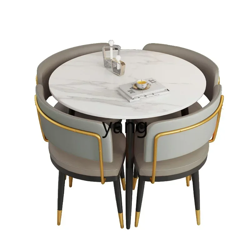

lmm simple rock slab round household small apartment space saving storage small dining table chair combination