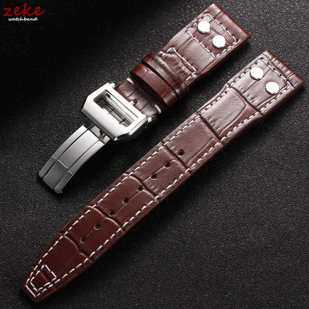 Genuine Leather Watch Strap 20mm 21mm 22mm for IWC Pilot Business Cowhide Wristbelt Folding Buckle Bracelet Men Women WatchBand