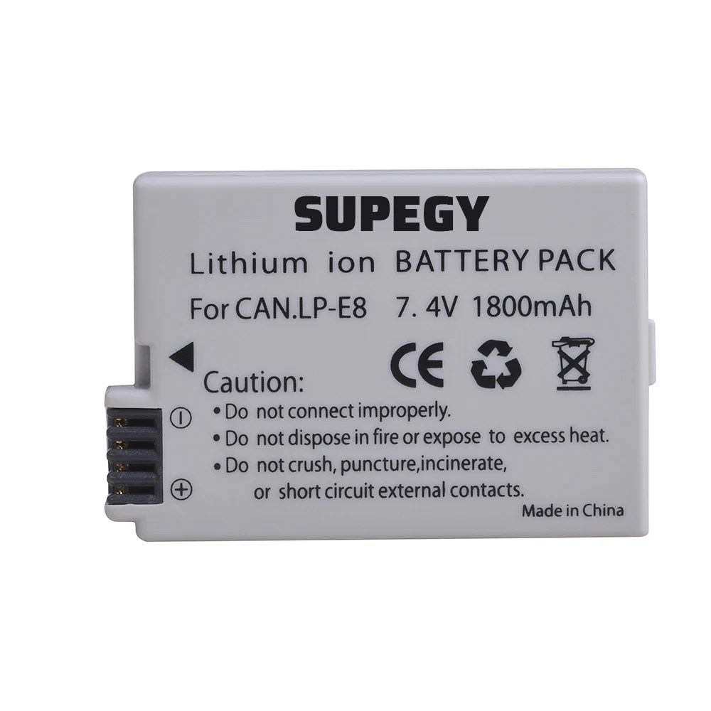 2Pcs 1800mah LP-E8 LP E8 LPE8 Camera Battery for Canon EOS 550D 600D 650D 700D Kiss X4 X5 X6i X7i Rebel T2i T3i T4i T5i Batterie