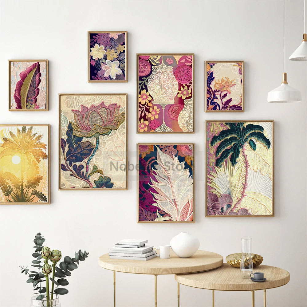 Tropical Boho Gallery Poster Botanical Tapestry Style Pattern Flowers Palm Leaves Prints Canvas Wall Art Picture Home Room Decor