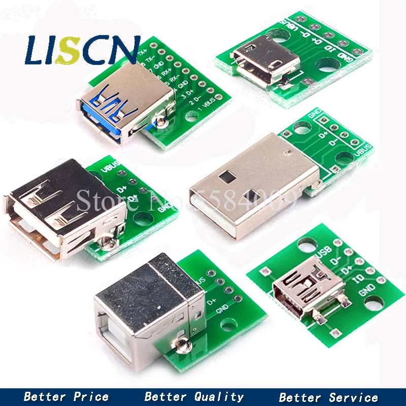 5 sztuk Micro Mini USB USB A męski USB 2.0 3.0 A kobieta USB B złącze interfejs do 2.54mm DIP PCB konwerter Adapter tabliczka zaciskowa