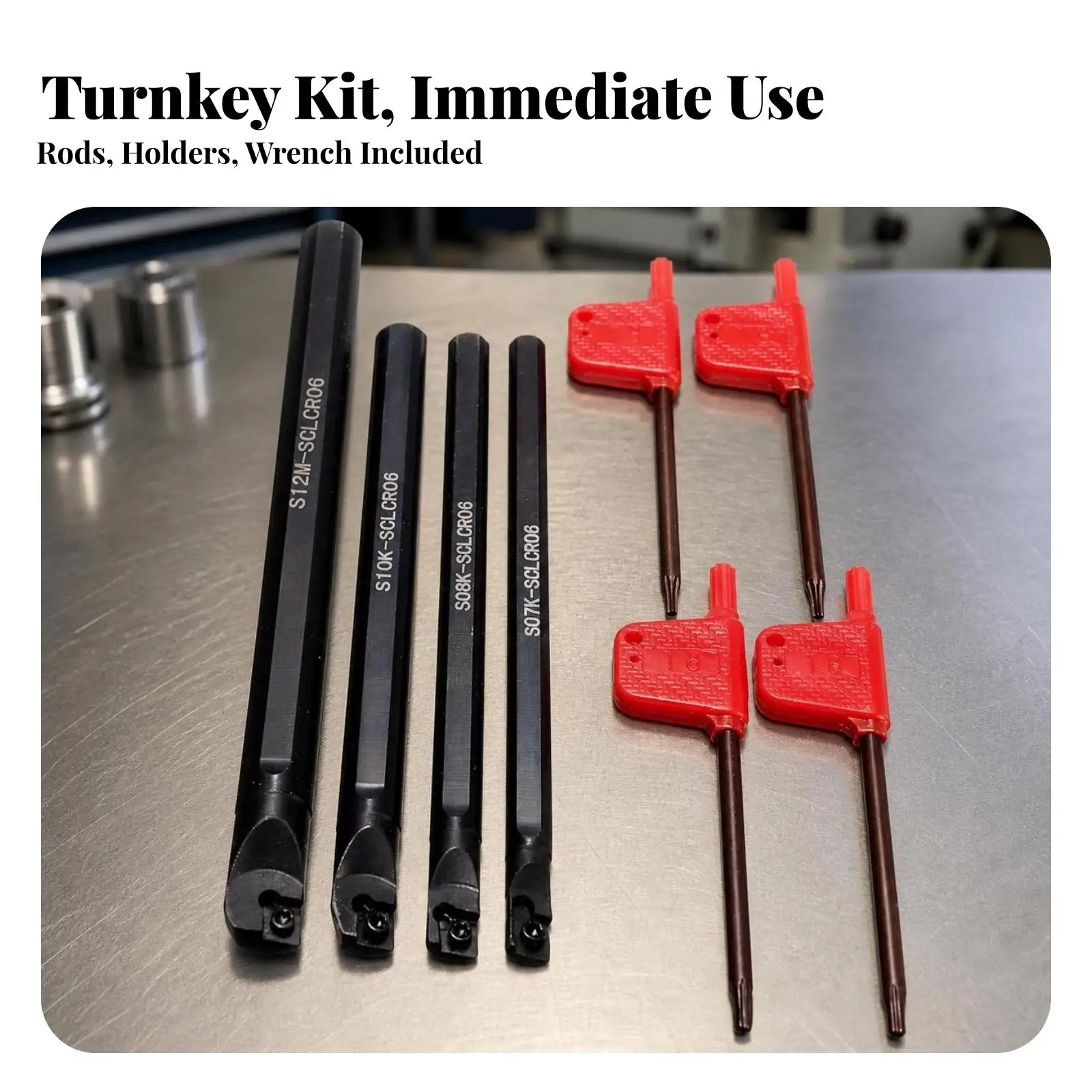 4 Pieces Internal Boring Bar CNC Boring Tool Holder with Carbide Insert Internal Turning Tool with Wrench High Precision