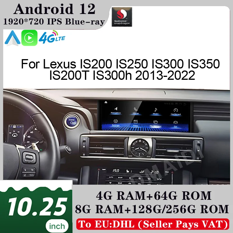 

New Qualcomm 10.25" Android 12 Car Multimedia Player GPS Navi CarPlay Autoradio For Lexus IS 200 250 300 350 200t 300h 2013-2022