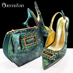 QSGFC Italian Design Rhinestone-encrusted Ladies Party Shoes And Special Bag Women High Heels Wedding Dual Purpose Bag