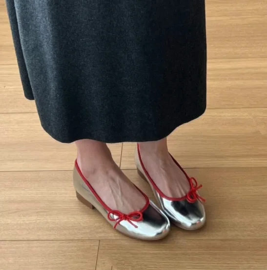 ballerines-plates-en-cuir-argente-orange-pour-femme-avec-nœud-souples-decontractees-a-bout-rond-de-luxe-de-createur-a-enfiler-en-promotion