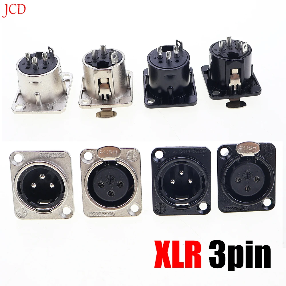 Male Female Panel Audio Microphone HF XLR 3pin Jack Plug Connector Black Silver YS145BG YS146BG Copper Contact XLR Metal Socket