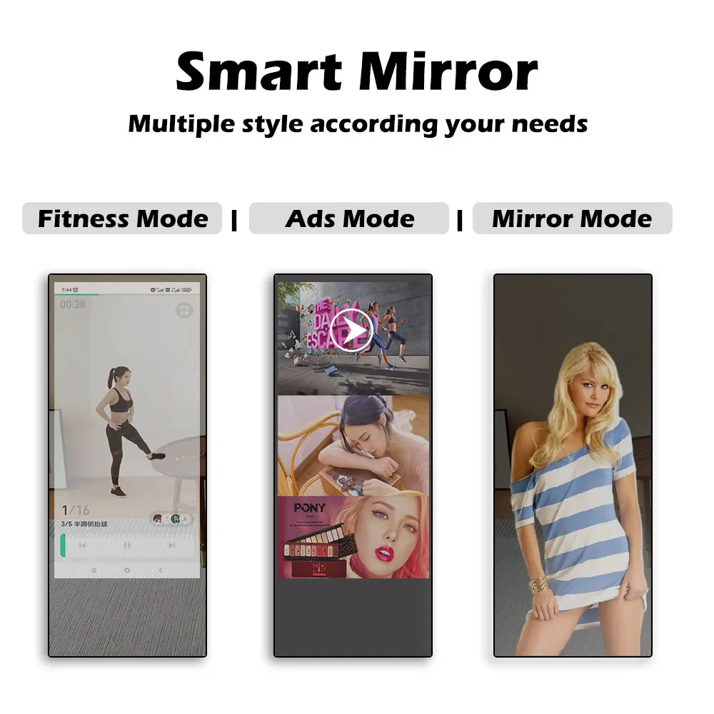 Espejo de entrenamiento inteligente de pie, espejo de Fitness, espejo mágico LCD, señalización Digital y pantallas, quiosco de reproductor de publicidad